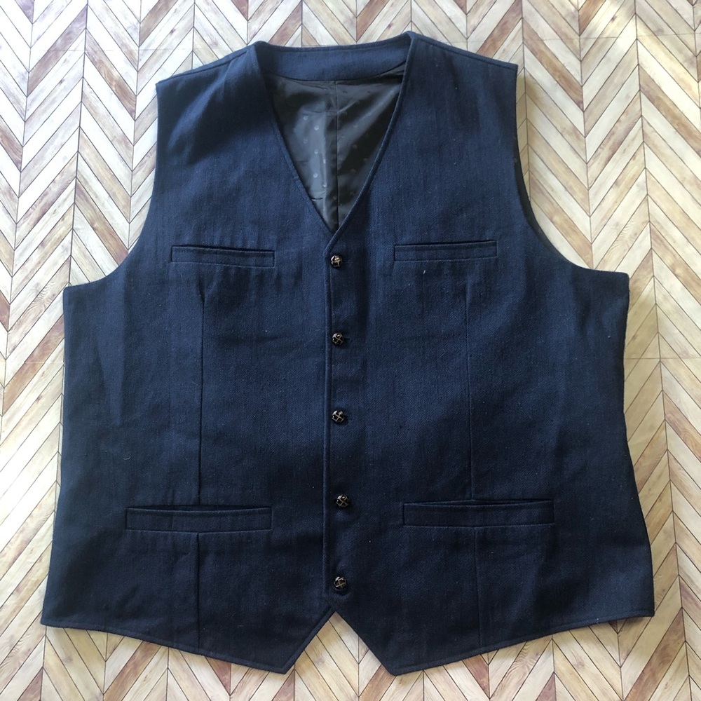 Classic Men’s Vest Five Button Down Dark Blue 80% Polyester Men’s Size 3XL